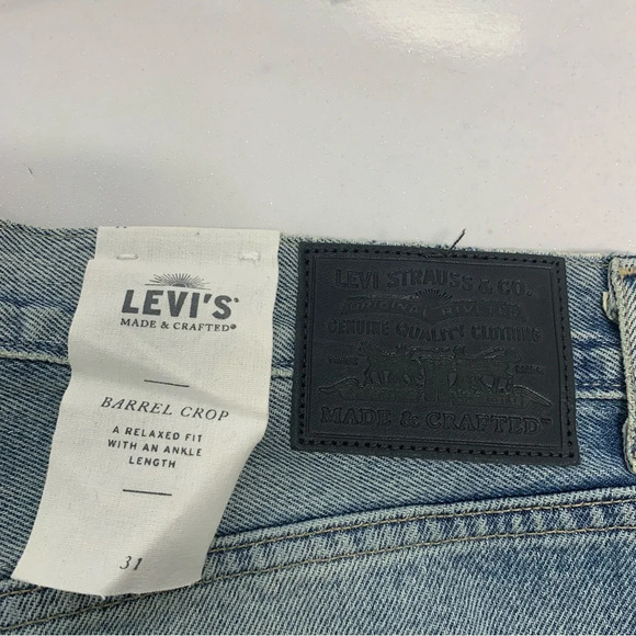 Levis Barrel Crop Jeans Woman 31 Relaxed Fit Embroidery Cut Out Made & Crafted - Picture 8 of 16